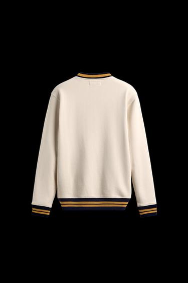SWEATSHIRT WITH CONTRAST EMBROIDERY AND RIBBING - Oyster-white by Zara