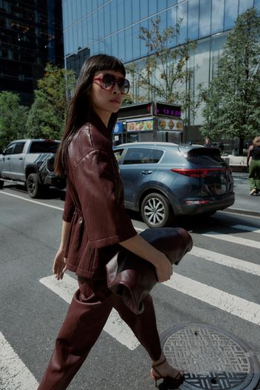 FAUX LEATHER BLAZER - Burgundy by Zara - Image 3