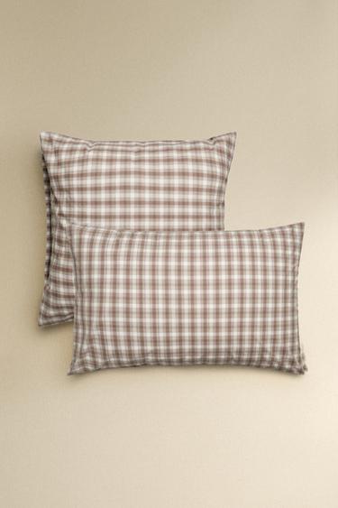 CHILDREN'S CHECK FLANNEL PILLOWCASE - Brown by Zara