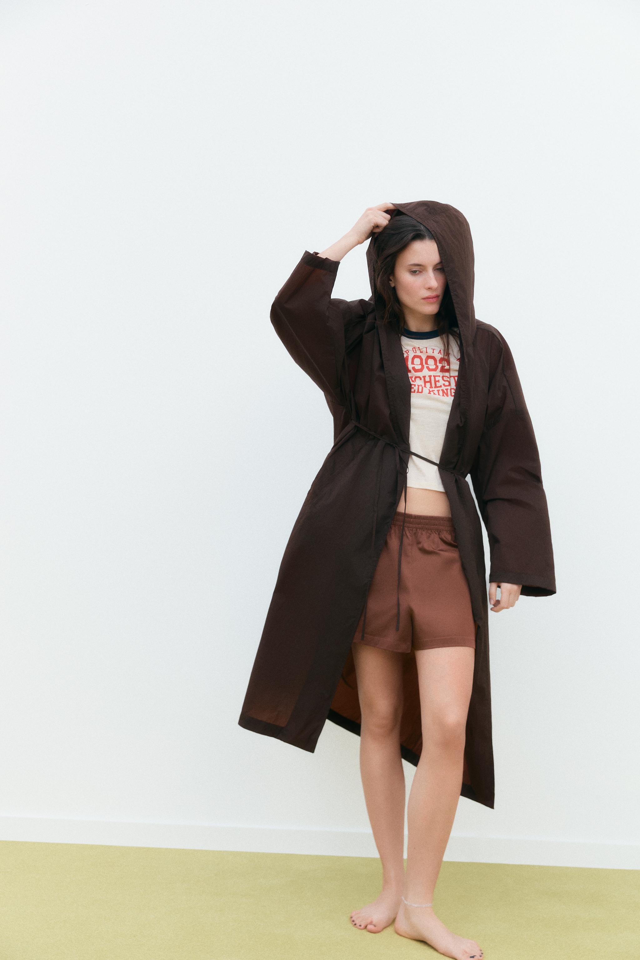 スペイン発送 ZARA パラシュート撥水ロングジャケット 今季新作 撥水加工パラシュートロングジャケット - チョコレート | ZARA