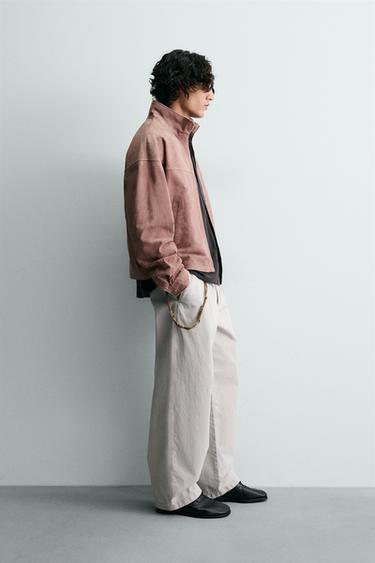 BLOUSON CROPPED FIT EN CUIR DAIM - Rose pastel de Zara - Image 3