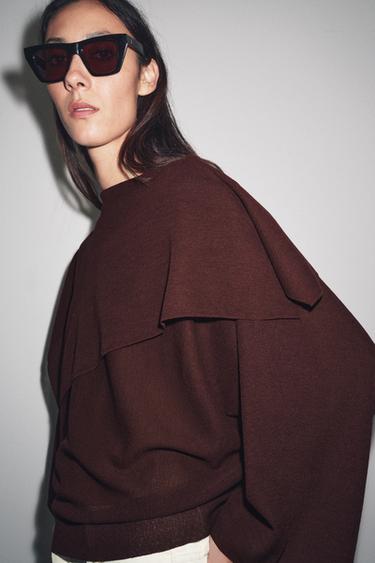PLAIN KNIT CAPE JUMPER - Aubergine by Zara