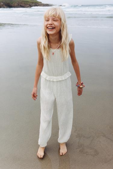 LONG JUMPSUIT WITH RUFFLE TRIM - Ecru by Zara