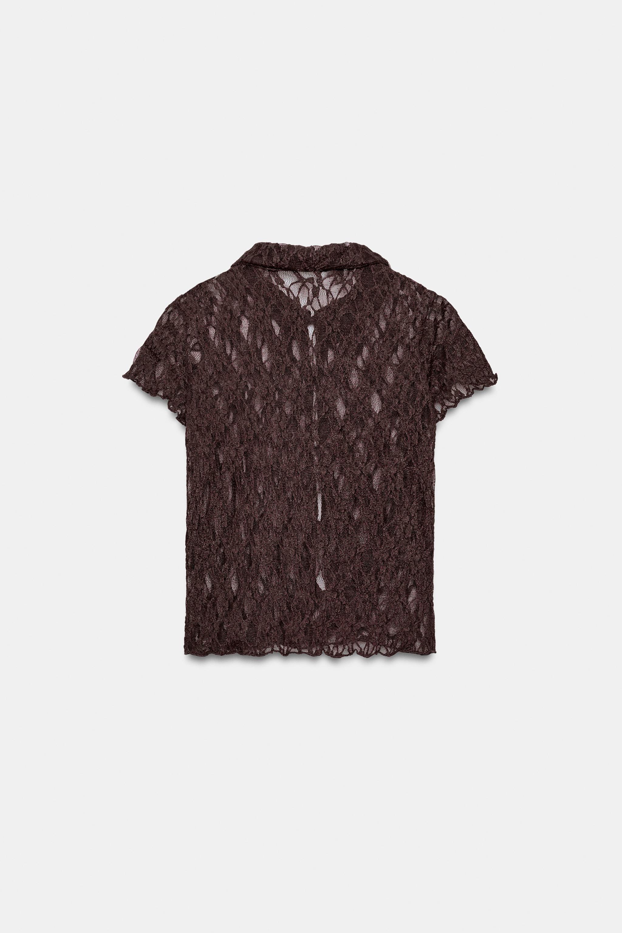 Женские топы Zara LACE BUTTON-UP TOP — фото 6