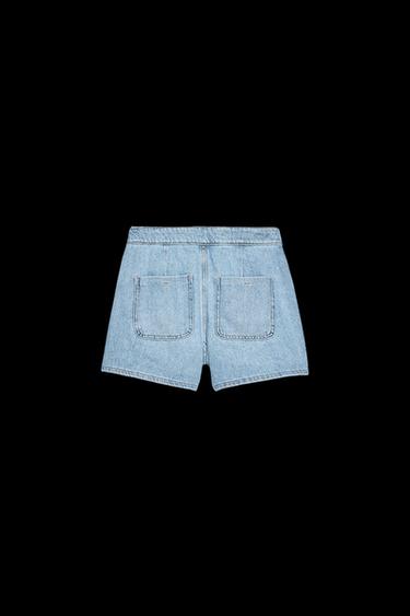 Zara Z1975 CROSSOVER BUTTON DENIM SKORT - Mid-blue