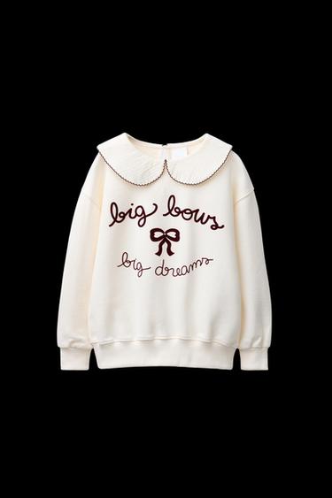 EMBROIDERED SWEATSHIRT WITH PETER PAN COLLAR - Ecru by Zara