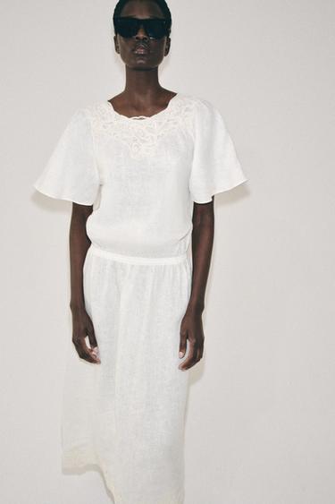 ROBE EN LIN CROCHET ZW COLLECTION - Beige clair de Zara - Image 1