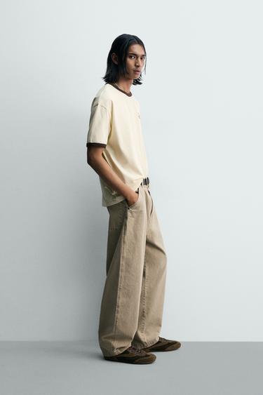 T-SHIRT CÔTELÉ INSCRIPTIONS CONTRASTÉES - Jaune clair de Zara - Image 3