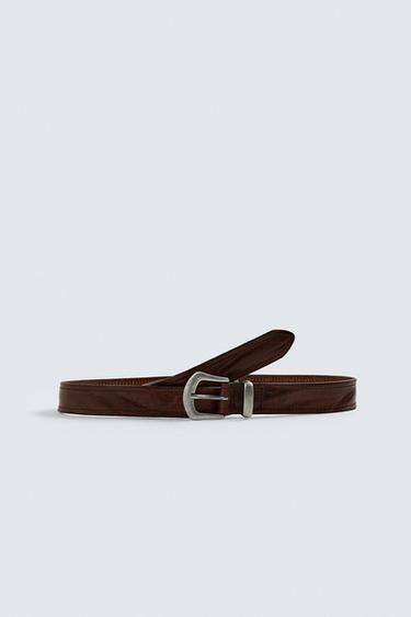 CINTURÓN PIEL EFECTO VINTAGE - Marrón de Zara