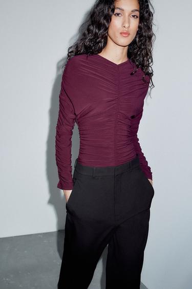 Zara RUCHED BODYSUIT - Eggplant