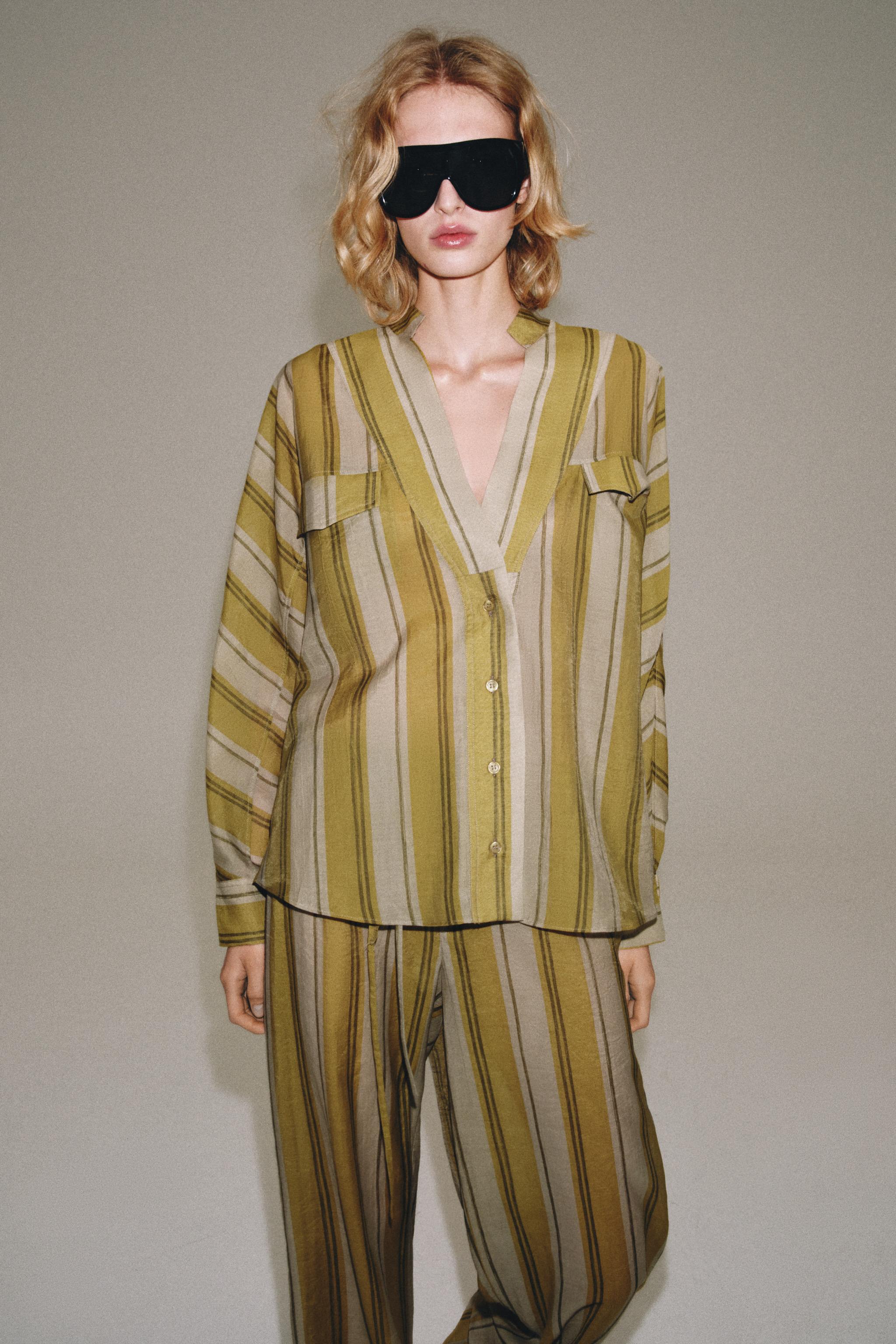 ZW COLLECTION STRIPED SHIRT — Green stripe