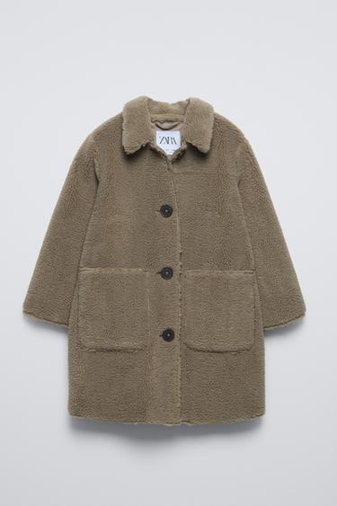 DOUBLE-FACED FAUX SHEARLING COAT - Brown / Taupe by Zara
