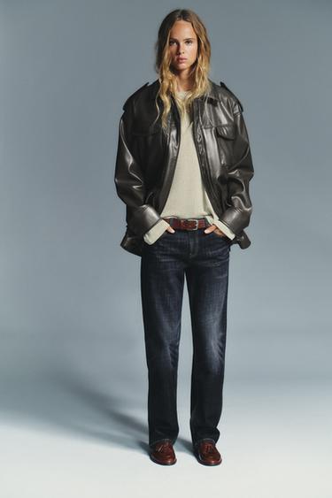 ÁO KHOÁC GIẢ DA CÓ TÚI - Màu xanh xám từ Zara