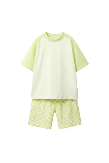 CHECKERBOARD T-SHIRT AND BERMUDA SET — Lime green 3