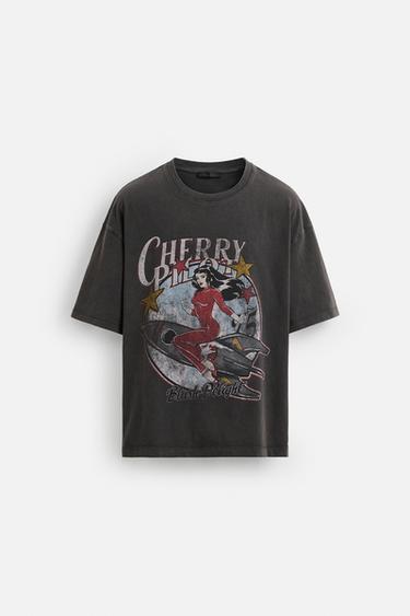 Zara WASHED PRINTED T-SHIRT - Taupe gray