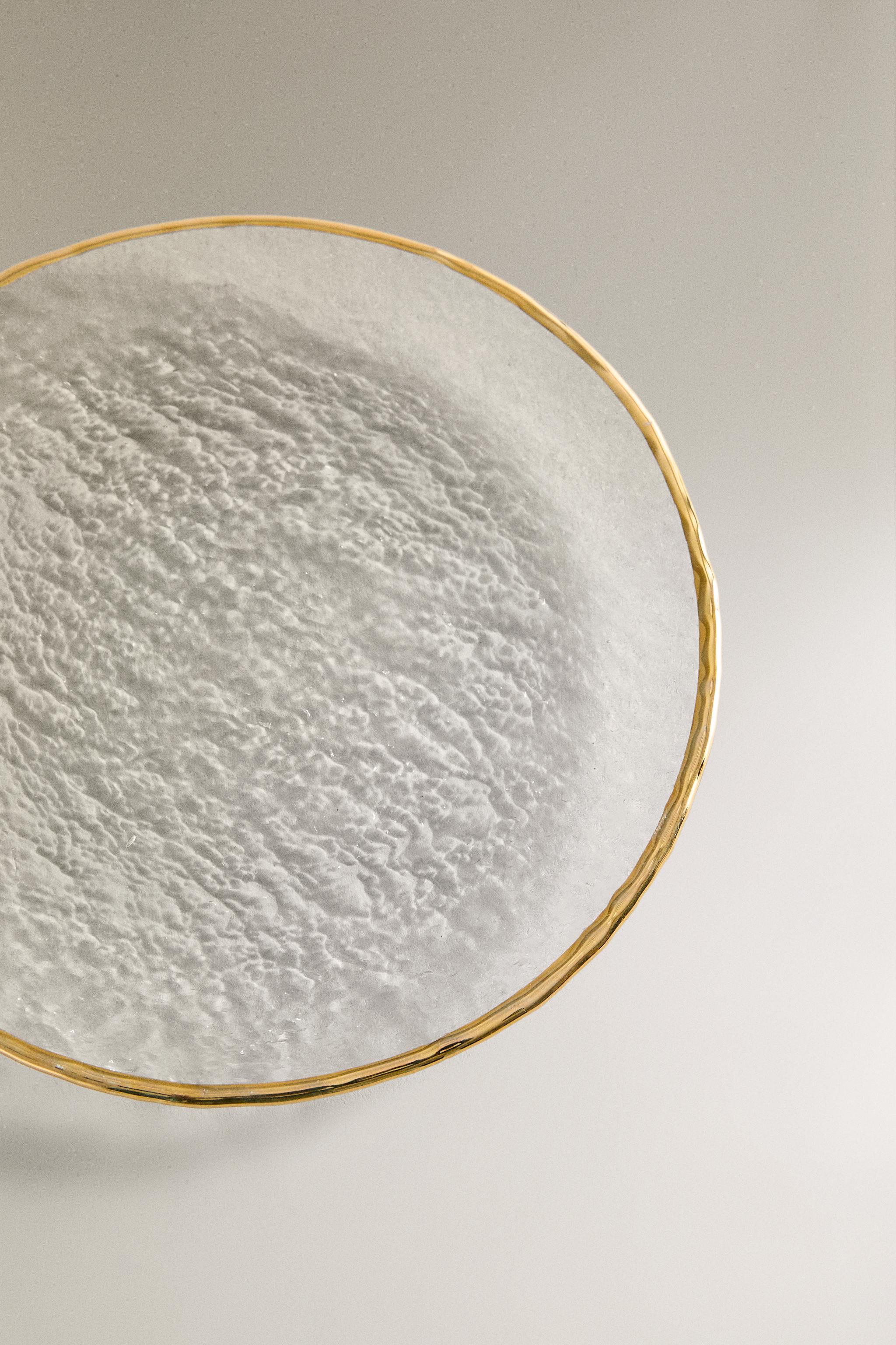 RAISED GLASS SIDE PLATE WITH GOLD RIM