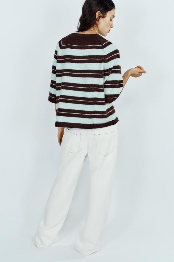PULL EN MAILLE RAYURES TOUCHER DOUX - Marron-Bleu de Zara - Image 4
