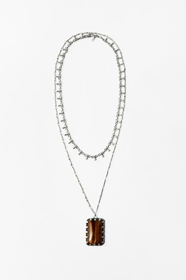 PACK OF 2 LINK AND STONE NECKLACES - Silver by Zara