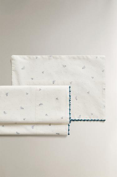 LEAVES AND POLKA DOTS MINI COT SHEET SET - White / Navy by Zara - Image 0