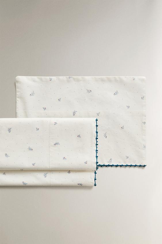 ENSEMBLE DRAPS MINI-LIT FEUILLES ET POINTS - Blanc / Bleu marine de Zara - Image 0