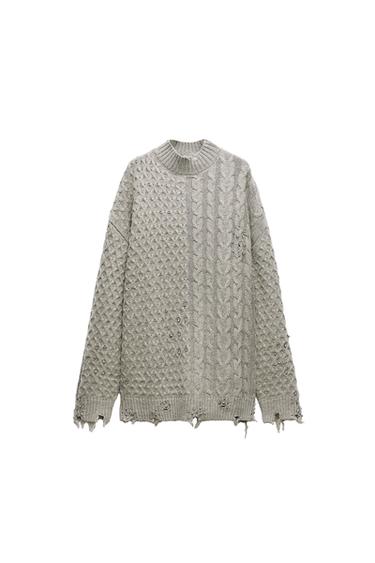 STUDDED BRAIDED KNIT SWEATER