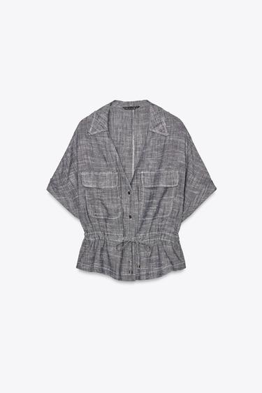 Zara LINEN SAFARI SHIRT - Indigo