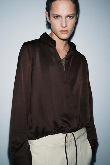 SATIN SHIRT ZW COLLECTION - Brown by Zara