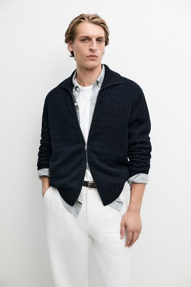 Zara 100% cotton braided knit cardigan - Navy blue