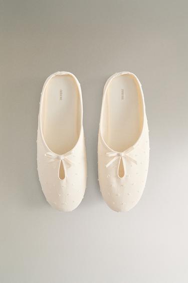 SLIPPERS WITH LEATHER SOLE AND BOW - Vanilla Yellow by Zara - Image 4