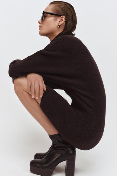 Zara SOFT KNIT SHORT DRESS - Brown