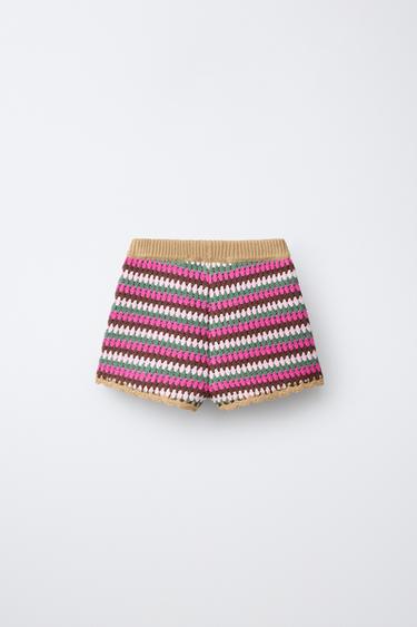 SHORT EN MAILLE CROCHET À RAYURES - Multicolore de Zara - Image 1