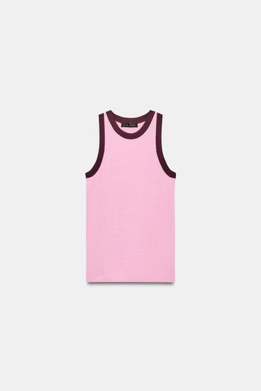 TOP EN MAILLE À ENCOLURE AMÉRICAINE - Rose moyen de Zara