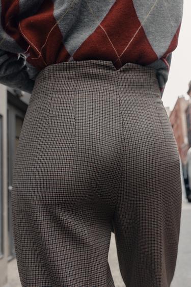 PANTALON TAILLE HAUTE À CARREAUX - Marron de Zara - Image 4