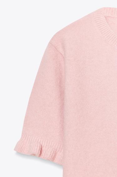 PULL EN MAILLE MANCHES COURTES ET VOLANTS - Rose pastel de Zara - Image 6