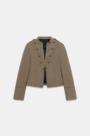 ÁO KHOÁC BLAZER DÁNG NGẮN CÀI KHUY - Màu nâu đậm từ Zara