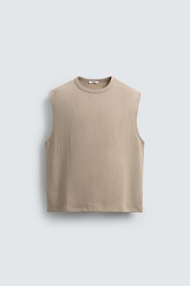 RELAXED FIT TEXTURED TANK SWEATSHIRT - Beige by Zara