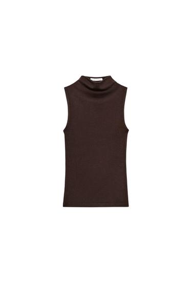 COTTON MODAL TOP - Brown by Zara