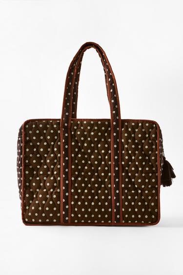 QUILTED DOT PRINT BAG - Brown by Zara
