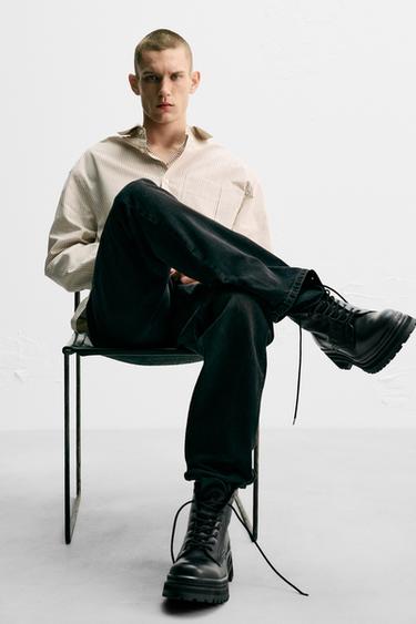 LEATHER LACE-UP BOOTS - Black by Zara