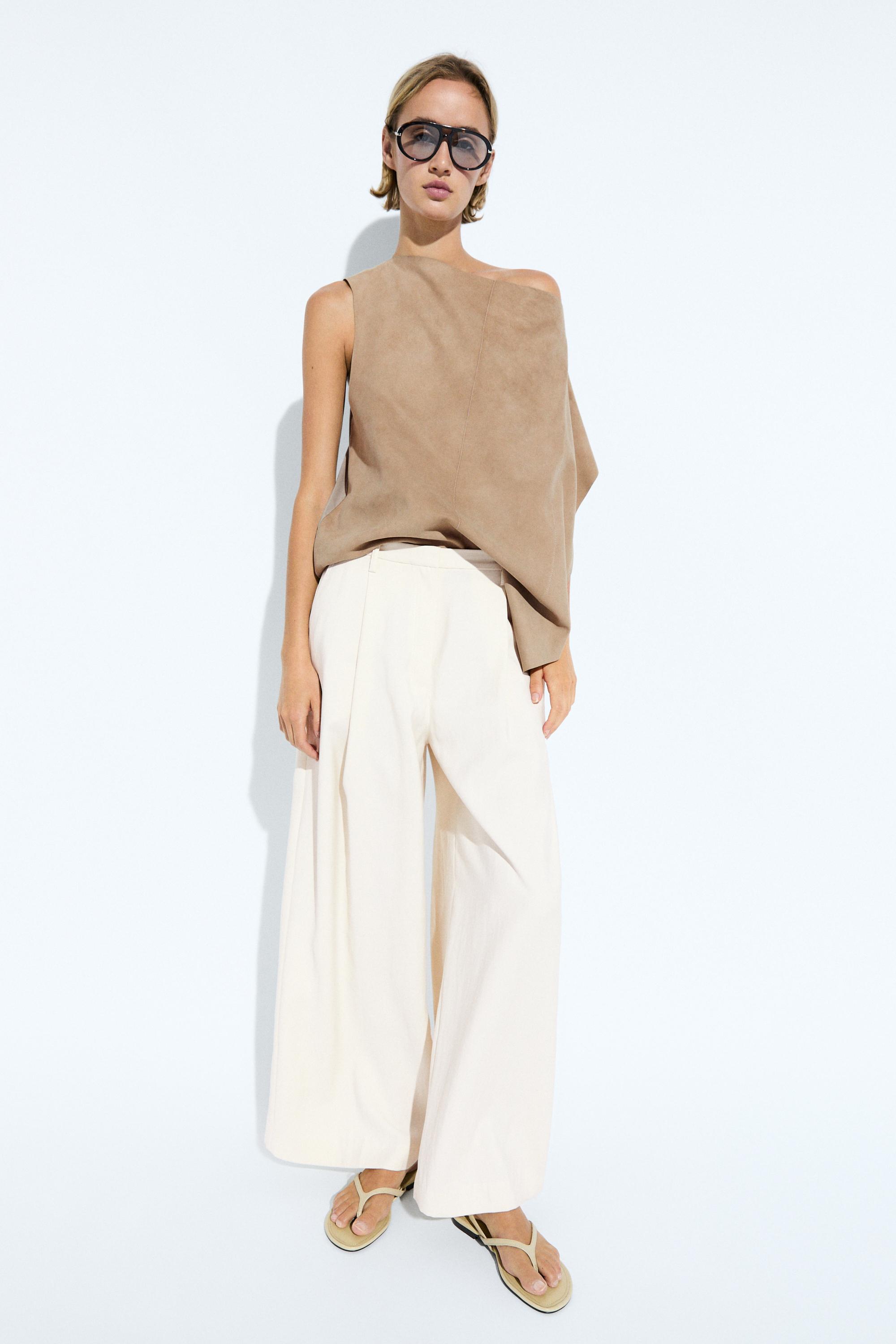 Flowing cropped wide-leg pants — Ecru