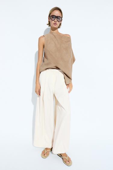 Zara Flowing cropped wide-leg pants - Ecru