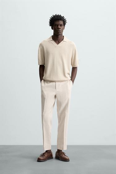REGULAR FIT LINEN BLEND TROUSERS - Sand by Zara - Image 0