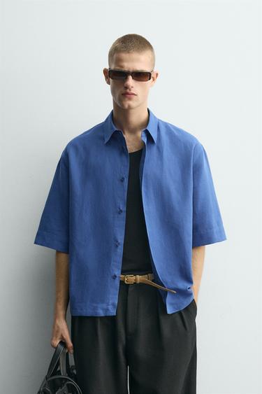 CAMISA BOXY FIT ESTRUCTURA - Azul de Zara