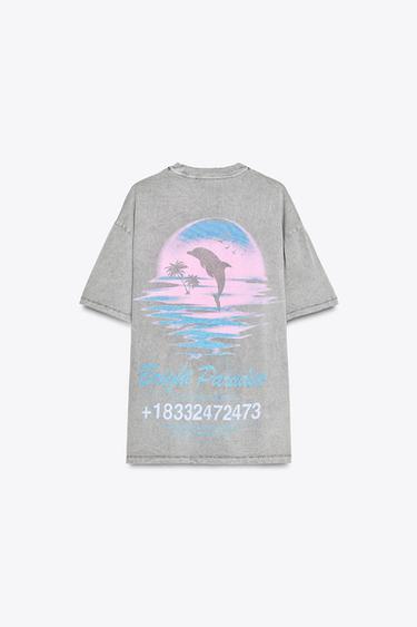 FADED-EFFECT T-SHIRT WITH PRINT - Anthracite grey by Zara