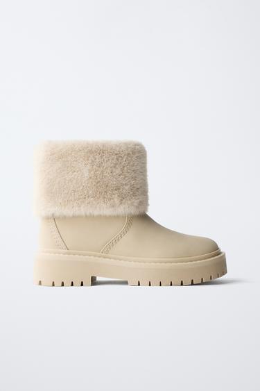 FAUX FUR-LINED ANKLE BOOTS - Ecru White by Zara