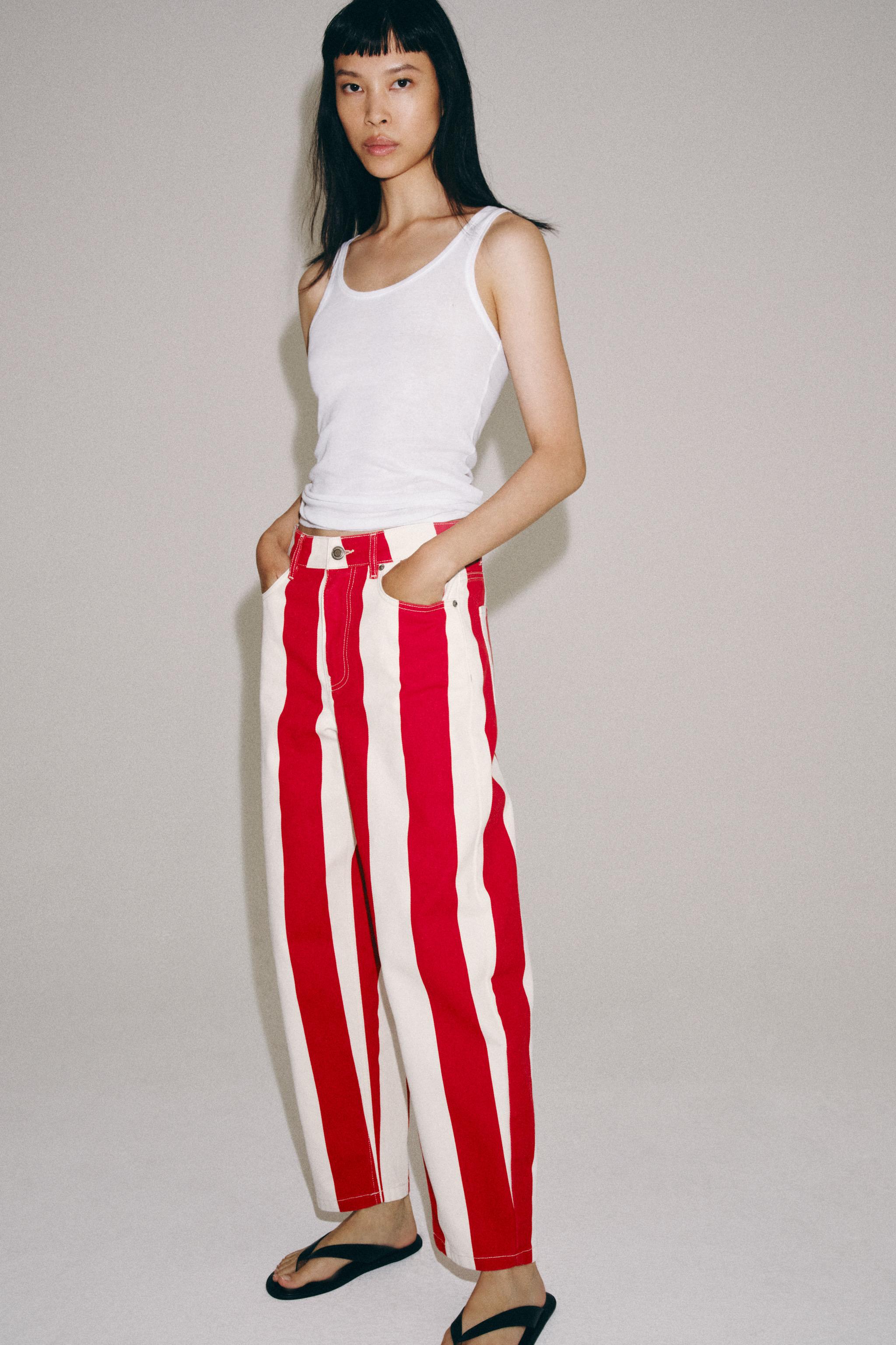 Женские джинсы Zara ZW COLLECTION MID-RISE TAPERED STRIPE JEANS — фото 4