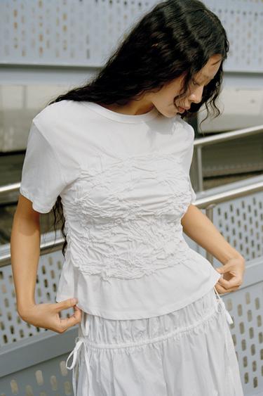 SHORT SLEEVE GATHERED TOP - White by Zara