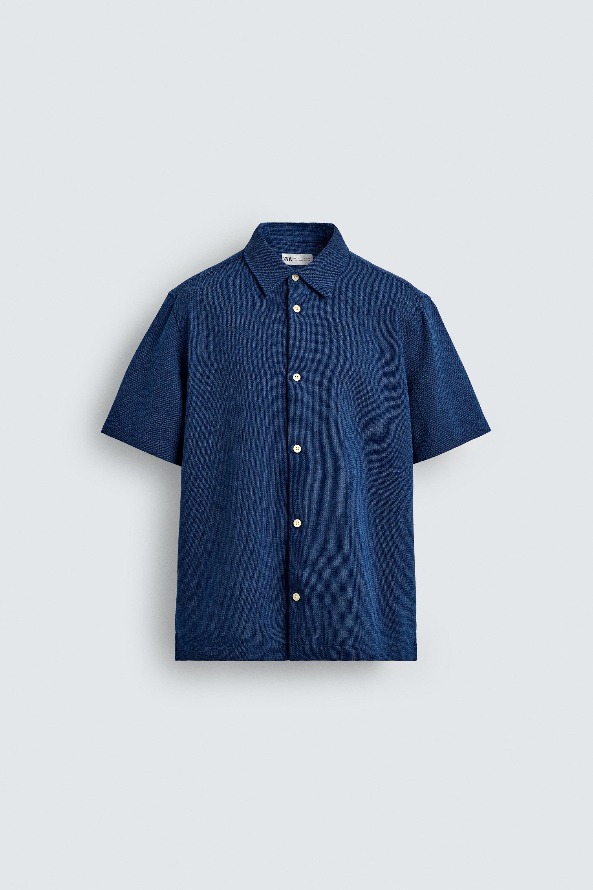 REGULAR FIT TEXTURED SHIRT — Bluish