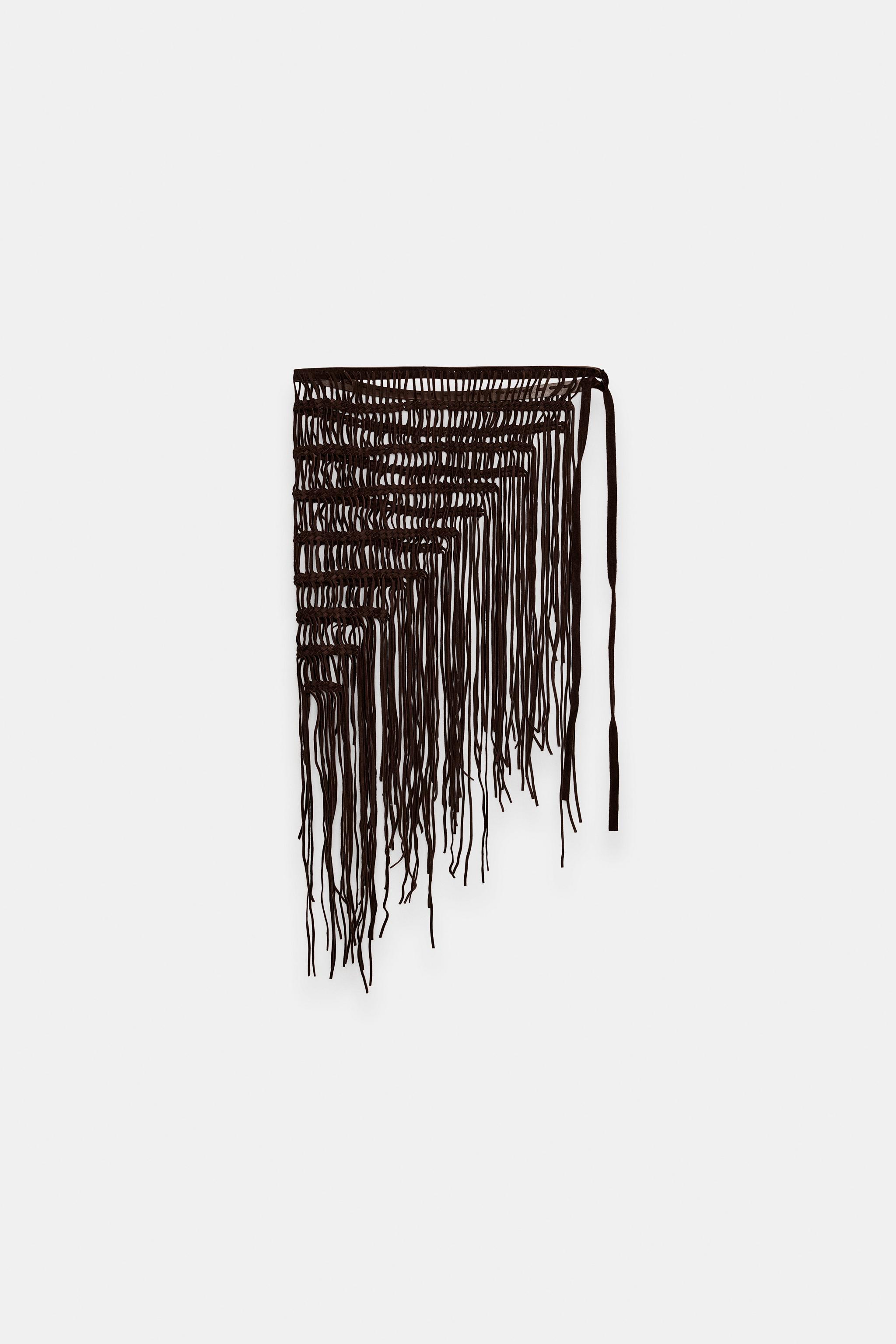 100% LEATHER FRINGED CROCHET BELT