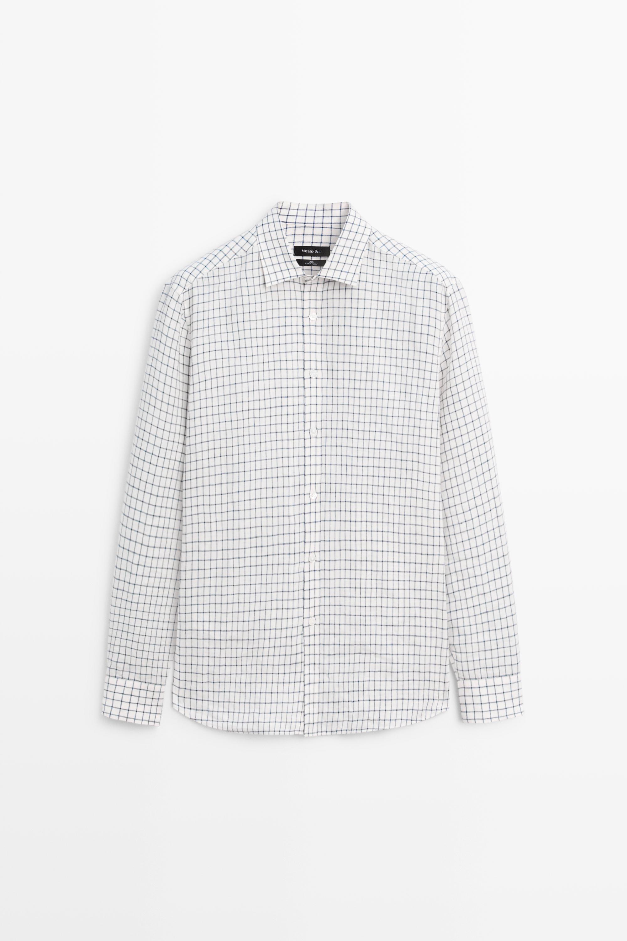 100% linen regular-fit check shirt